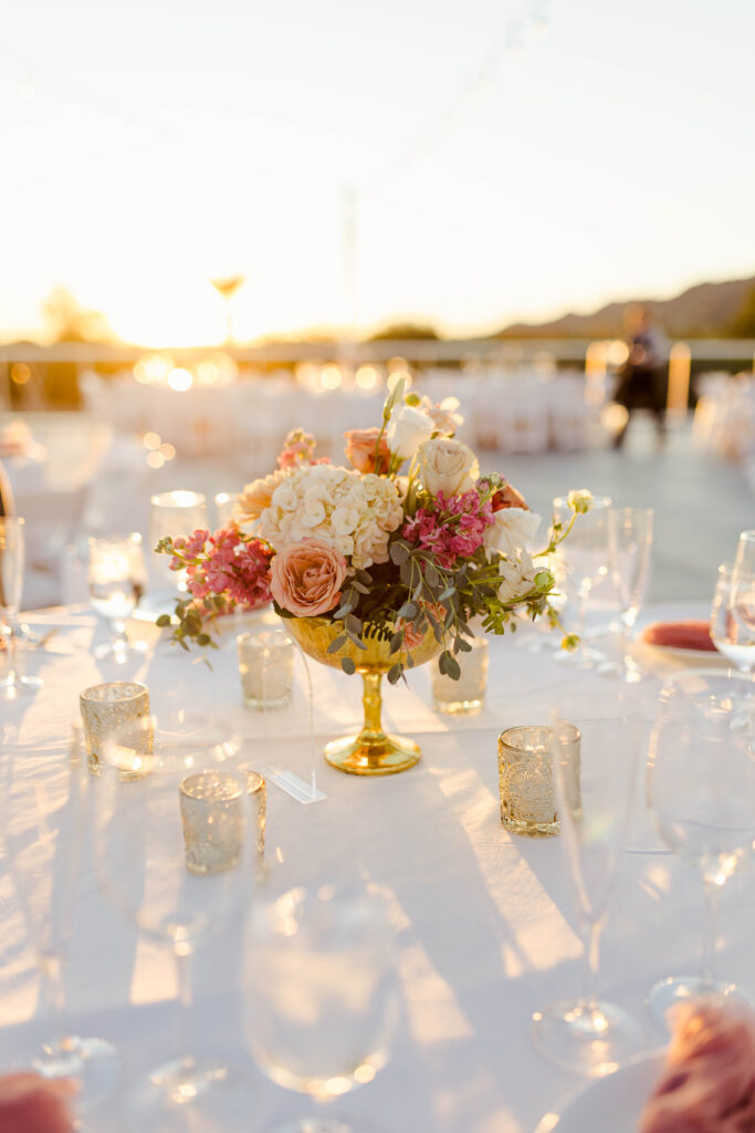 Gorgeous wedding reception table and florals at Mountain Shadows Resort in Scottsdale, Arizona