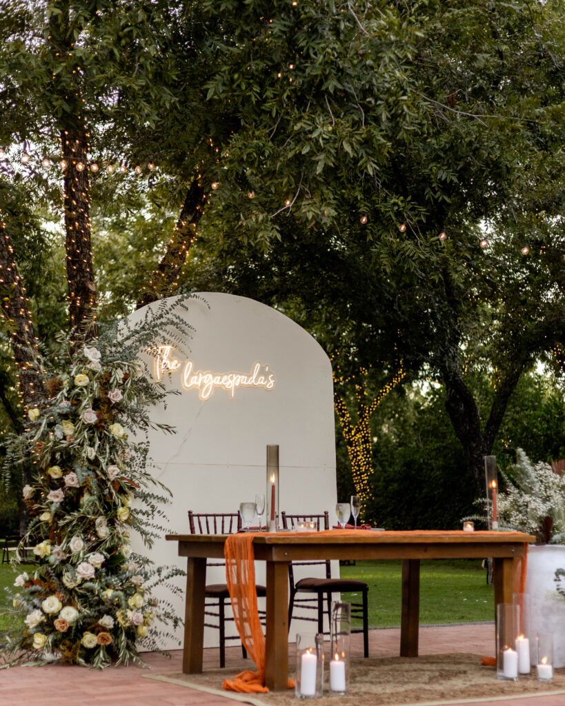 Sweetheart table at greenery Arizona wedding venue