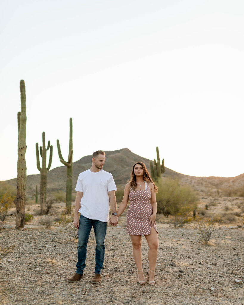 Sunset and cacti engagement photos in Phoenix, Arizona