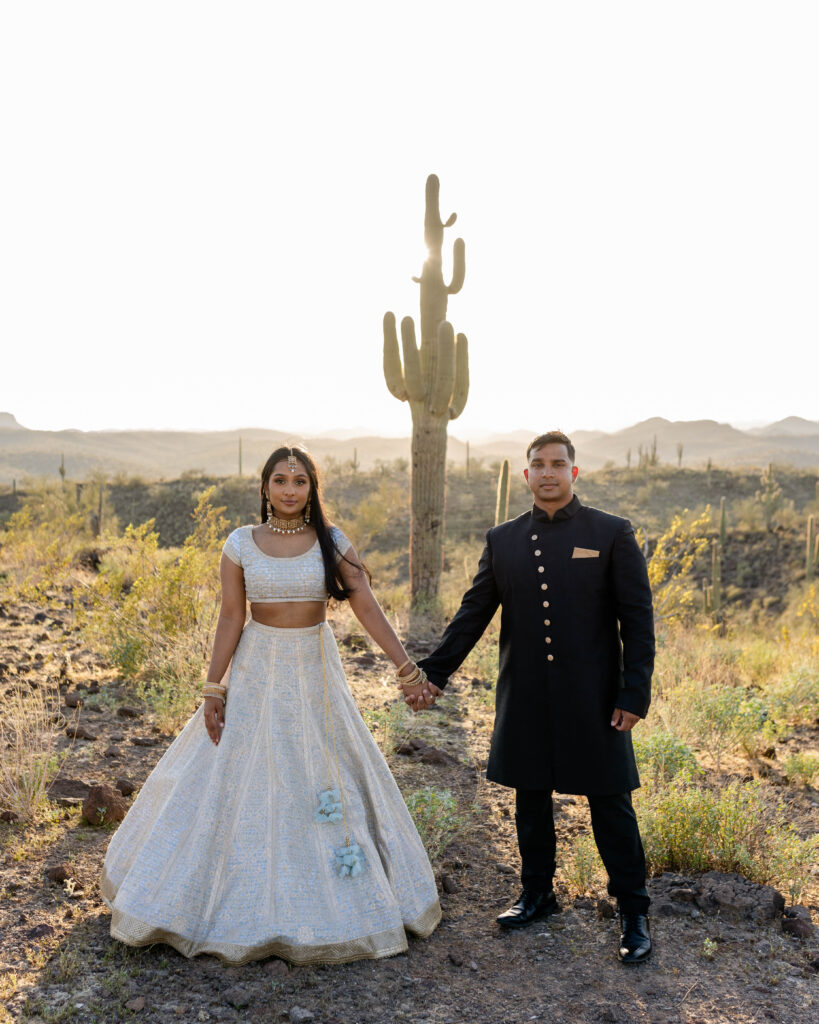 South asian wedding couple in Arizona desert